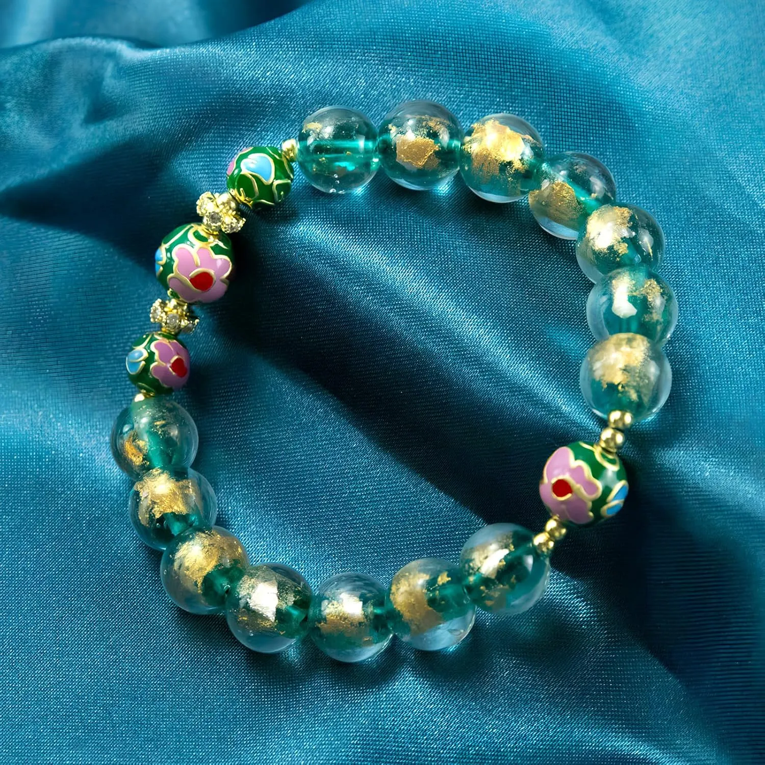 Handmade Beaded Bracelets for Women Men Teens, Gold Sliver Beads Bracelets  Bring Good Luck, Wealth, Prosperity  Unisex Stretch Protection Bracelet