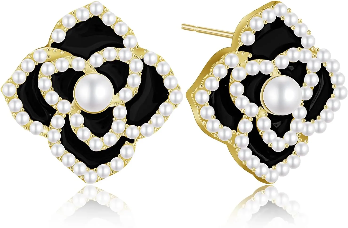 Handmade Minimalist Gold Sparkly Crystal Flower Stud Earrings Exquisite Elegant Camellia Flower Enamel Alloy Diamond Pearl Dangle Drop Earrings for Women Jewelry Gifts