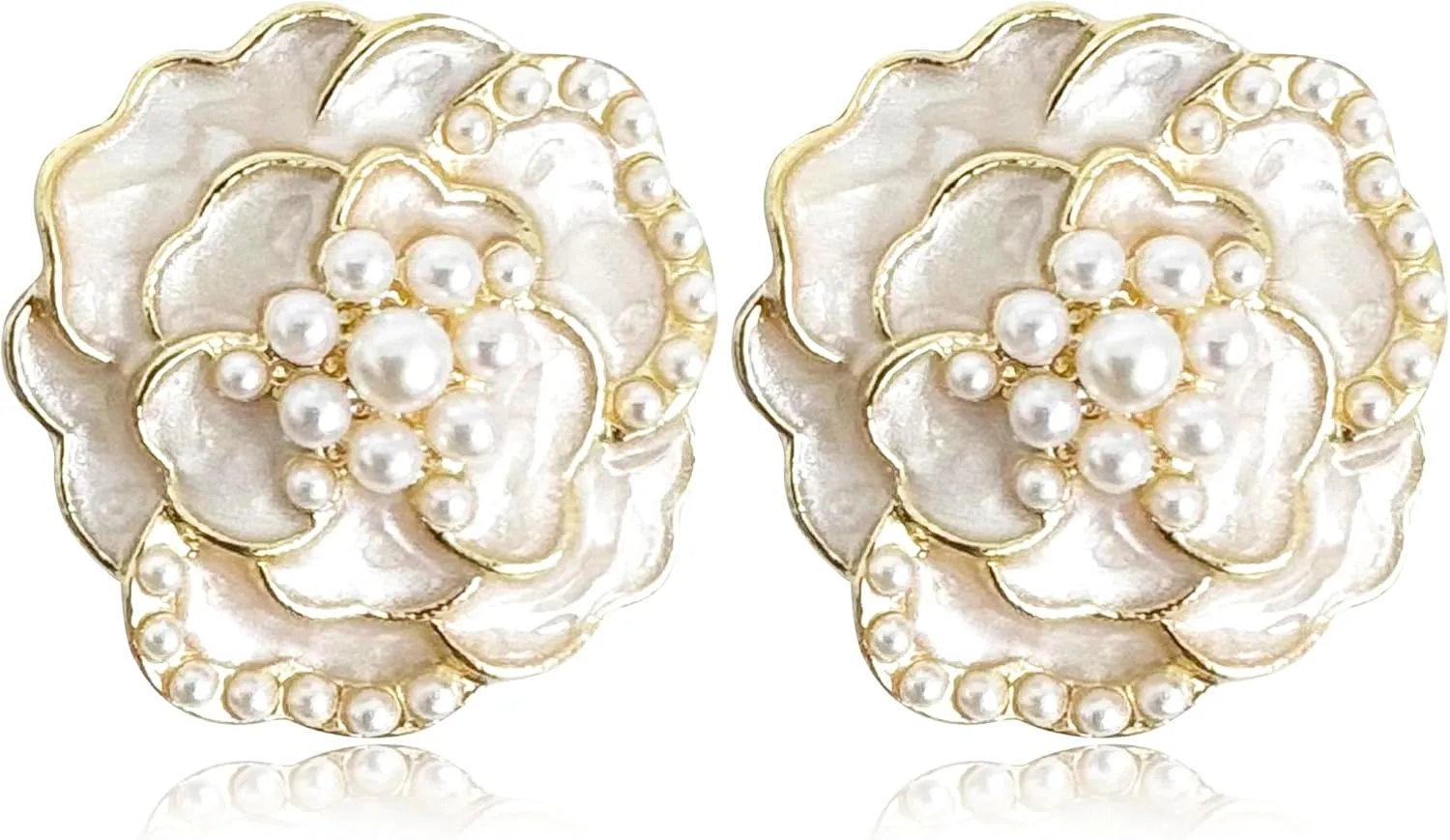 Handmade Minimalist Gold Sparkly Crystal Flower Stud Earrings Exquisite Elegant Camellia Flower Enamel Alloy Diamond Pearl Dangle Drop Earrings for Women Jewelry Gifts
