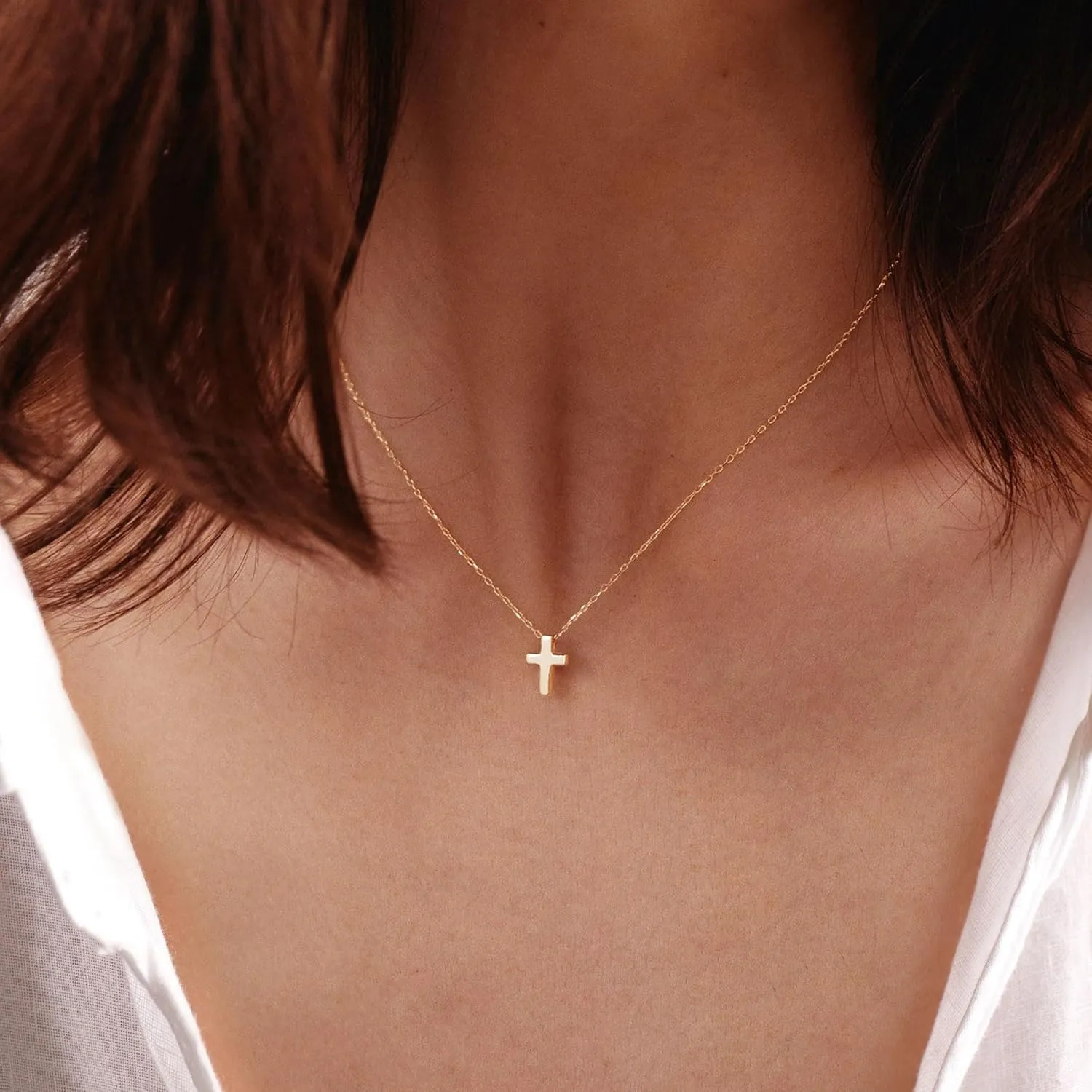 HANLI Cross Necklace, 14k Gold/Silver Plated Dainty Cross with Cubic ZirconiaStone