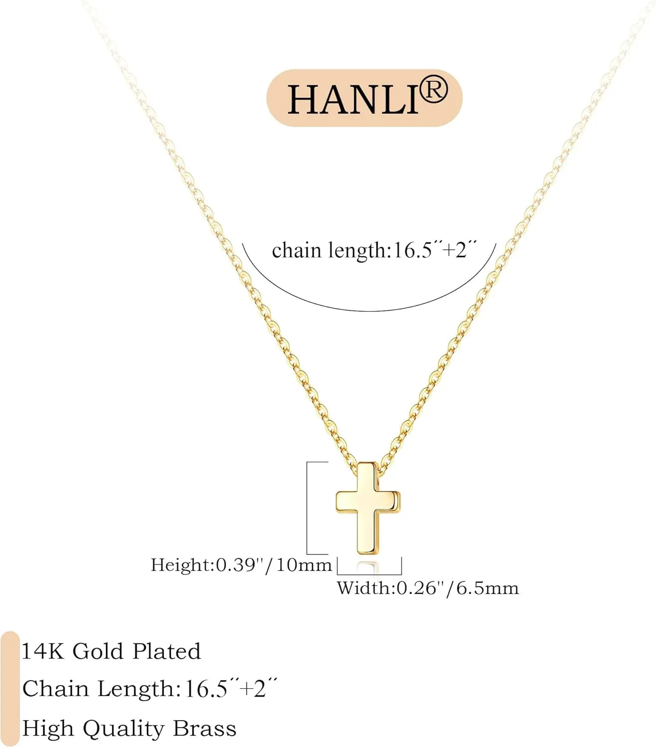 HANLI Cross Necklace, 14k Gold/Silver Plated Dainty Cross with Cubic ZirconiaStone