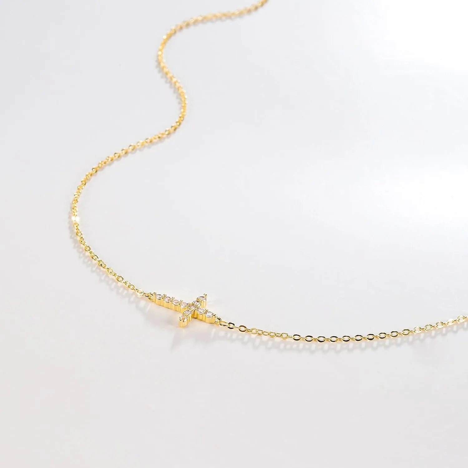 HANLI Cross Necklace, 14k Gold/Silver Plated Dainty Cross with Cubic ZirconiaStone