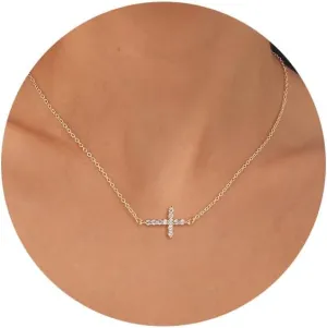 HANLI Cross Necklace, 14k Gold/Silver Plated Dainty Cross with Cubic ZirconiaStone