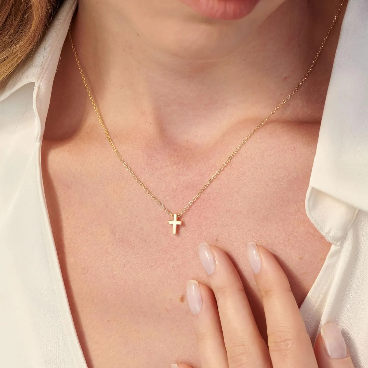 HANLI Cross Necklace, 14k Gold/Silver Plated Dainty Cross with Cubic ZirconiaStone