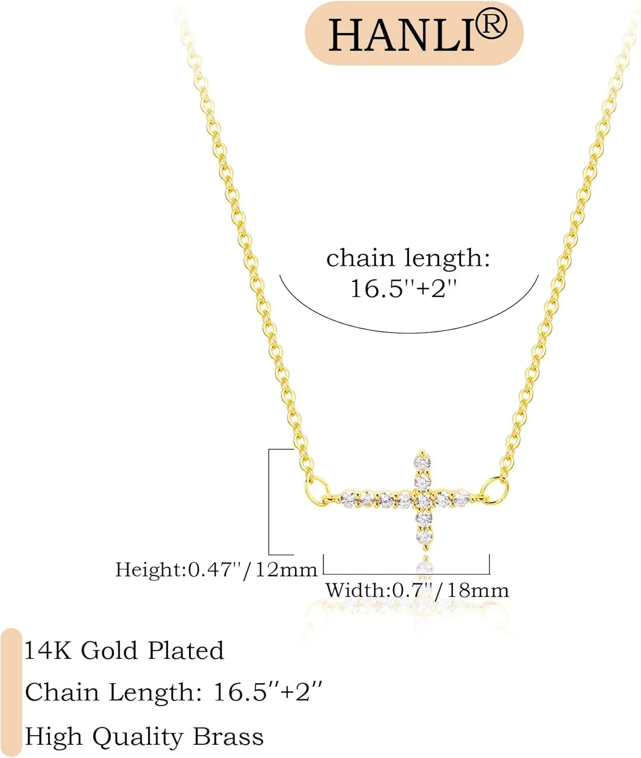 HANLI Cross Necklace, 14k Gold/Silver Plated Dainty Cross with Cubic ZirconiaStone