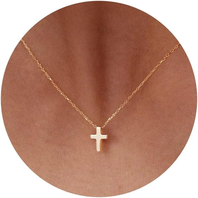 HANLI Cross Necklace, 14k Gold/Silver Plated Dainty Cross with Cubic ZirconiaStone