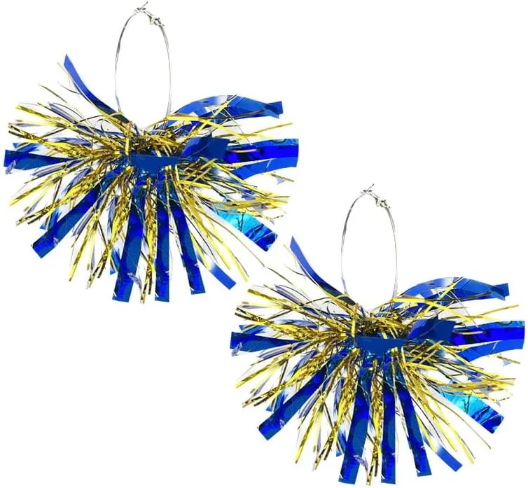Hanukkah Earrings for Women Menorah Dove Star of David Metallic Glitter PomPoms Hoop Earrings Chanukah Earrings Jewish Hanukkah Cheerleader Holiday Jewelry