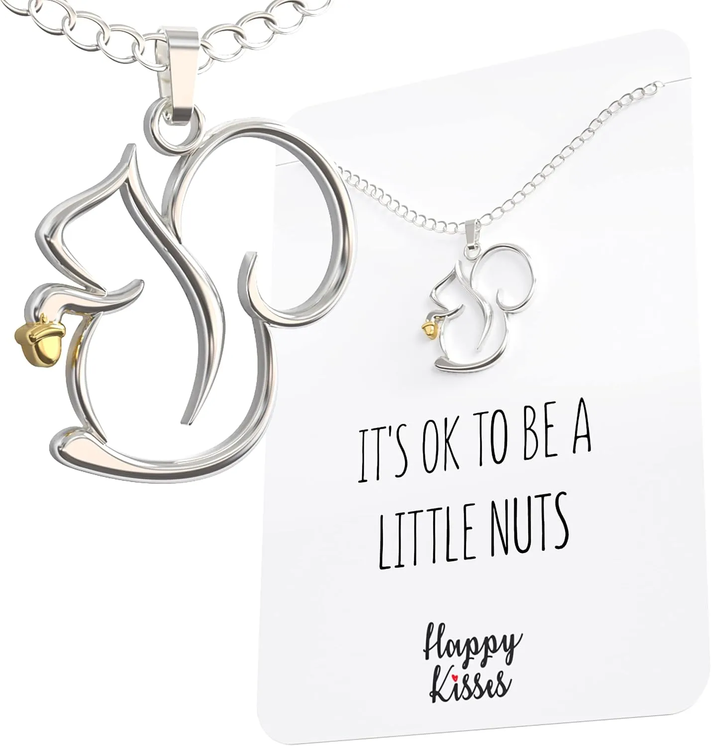 Happy Kisses Squirrel Necklace - Charming Pendant With Funny Message Card - Ideal Gift for Women, Squirrel Lovers, and Wildlife Enthusiasts
