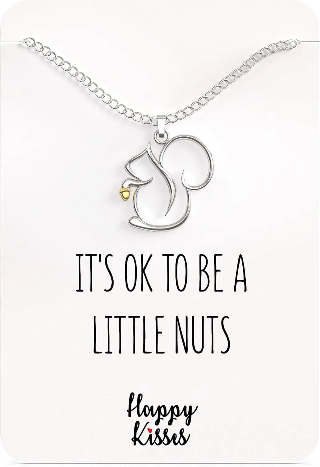 Happy Kisses Squirrel Necklace - Charming Pendant With Funny Message Card - Ideal Gift for Women, Squirrel Lovers, and Wildlife Enthusiasts