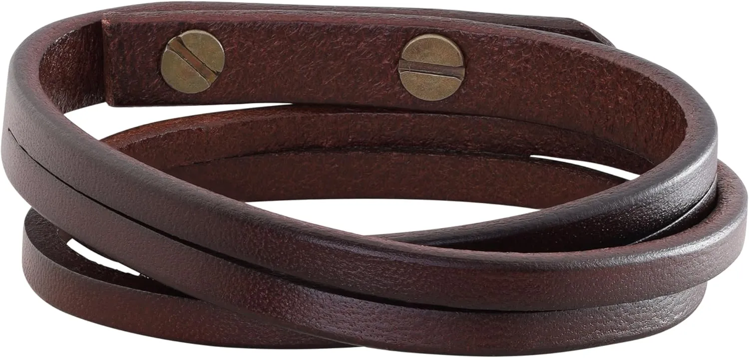 HAQUIL Artisanal Multi-Wrap Brown Leather Bracelet with Vintage Metal Accents for Men