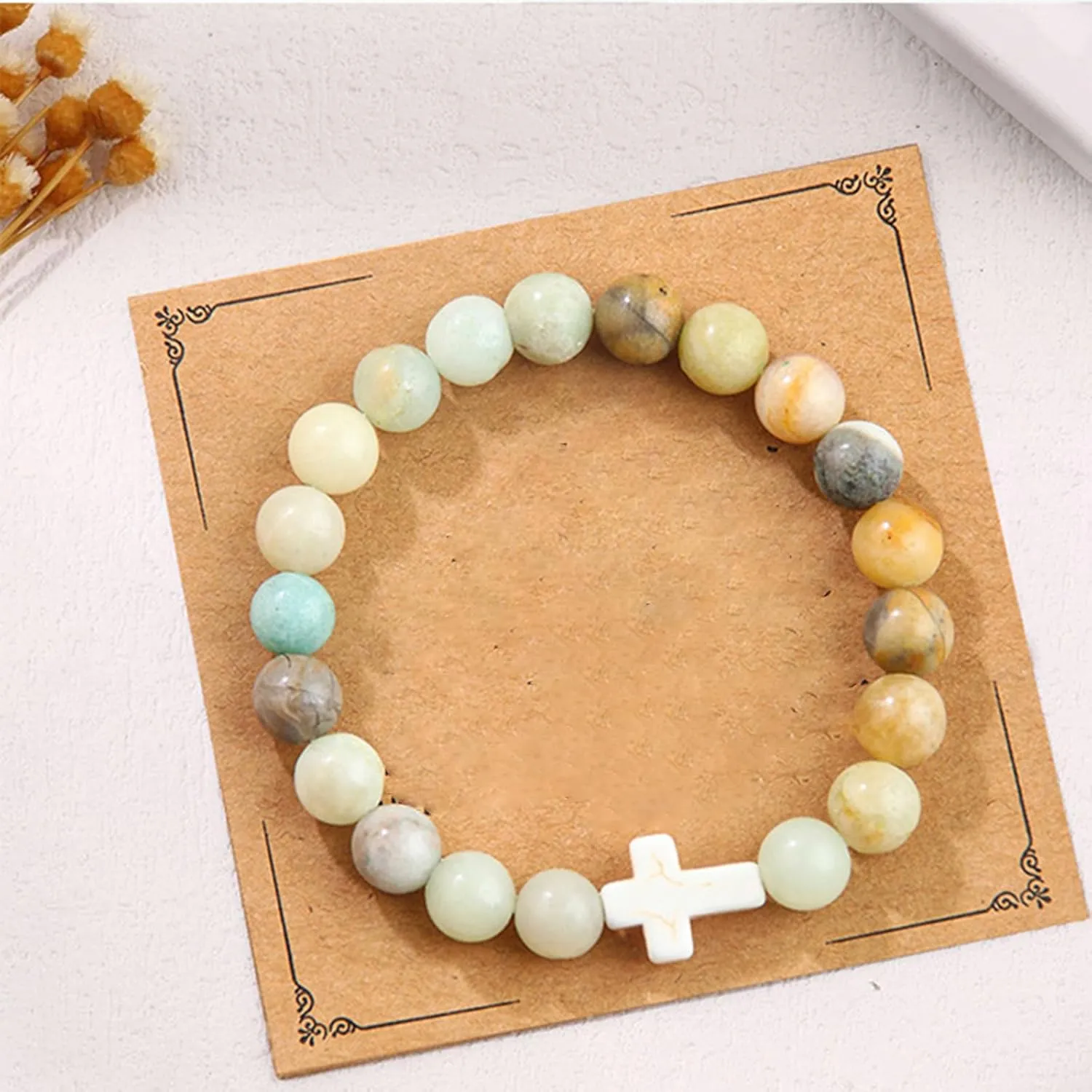 Harry and Henry Cross Bracelet for Women Anxiety Fidget Bracelet Natural Stone Bracelet Gemstone Beaded Bracelet Adjustable Stretch Bracelet Religious Jewelry Gift for Women