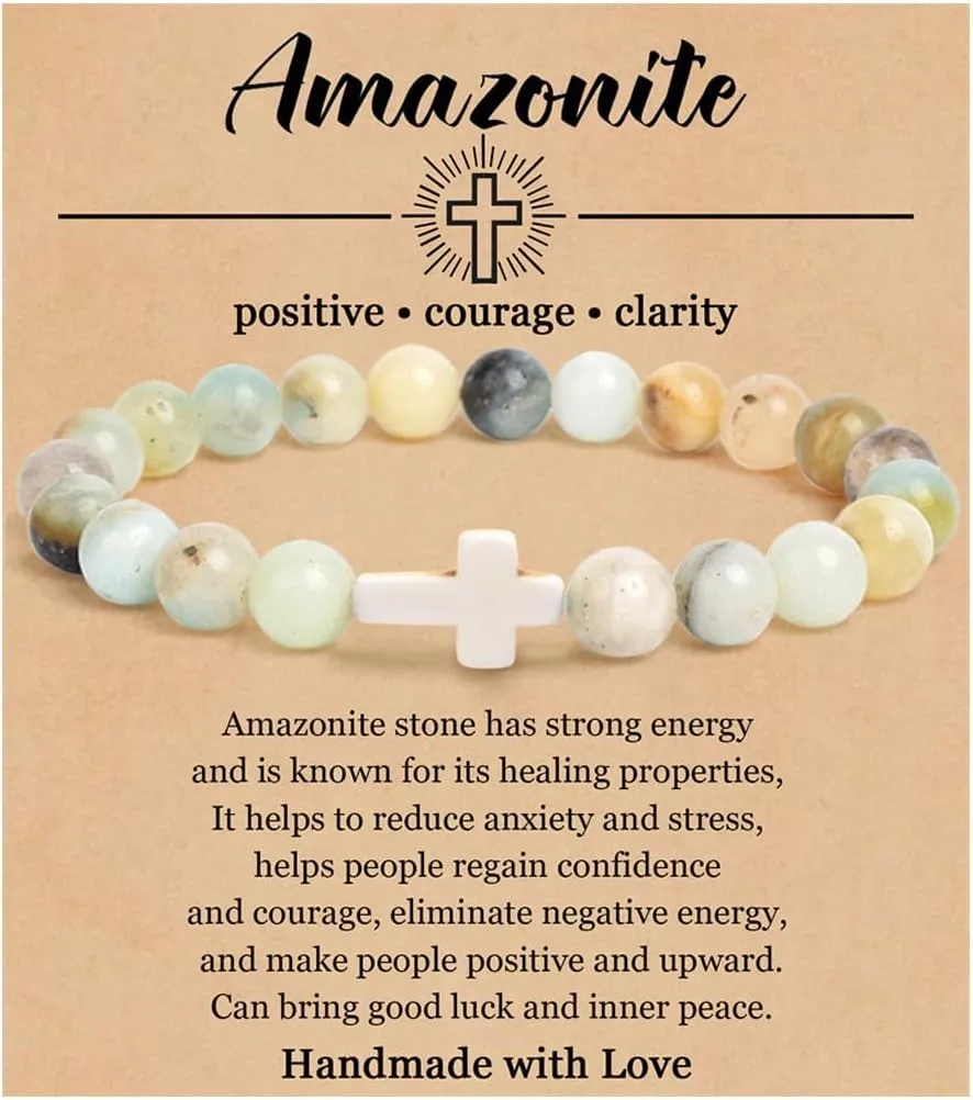 Harry and Henry Cross Bracelet for Women Anxiety Fidget Bracelet Natural Stone Bracelet Gemstone Beaded Bracelet Adjustable Stretch Bracelet Religious Jewelry Gift for Women