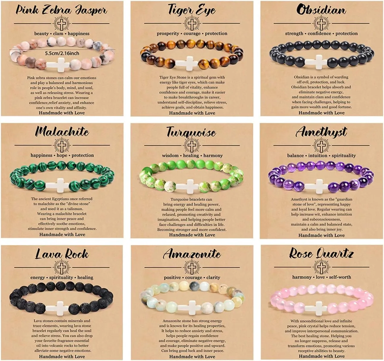 Harry and Henry Cross Bracelet for Women Anxiety Fidget Bracelet Natural Stone Bracelet Gemstone Beaded Bracelet Adjustable Stretch Bracelet Religious Jewelry Gift for Women