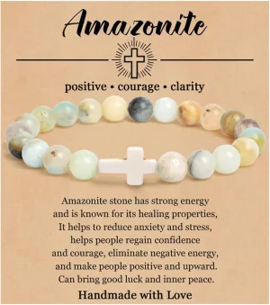 Harry and Henry Cross Bracelet for Women Anxiety Fidget Bracelet Natural Stone Bracelet Gemstone Beaded Bracelet Adjustable Stretch Bracelet Religious Jewelry Gift for Women