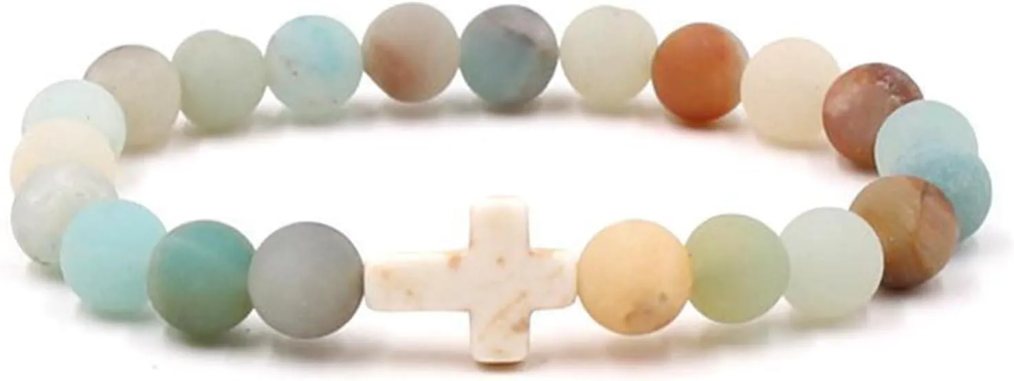 Harry and Henry Cross Bracelet for Women Anxiety Fidget Bracelet Natural Stone Bracelet Gemstone Beaded Bracelet Adjustable Stretch Bracelet Religious Jewelry Gift for Women