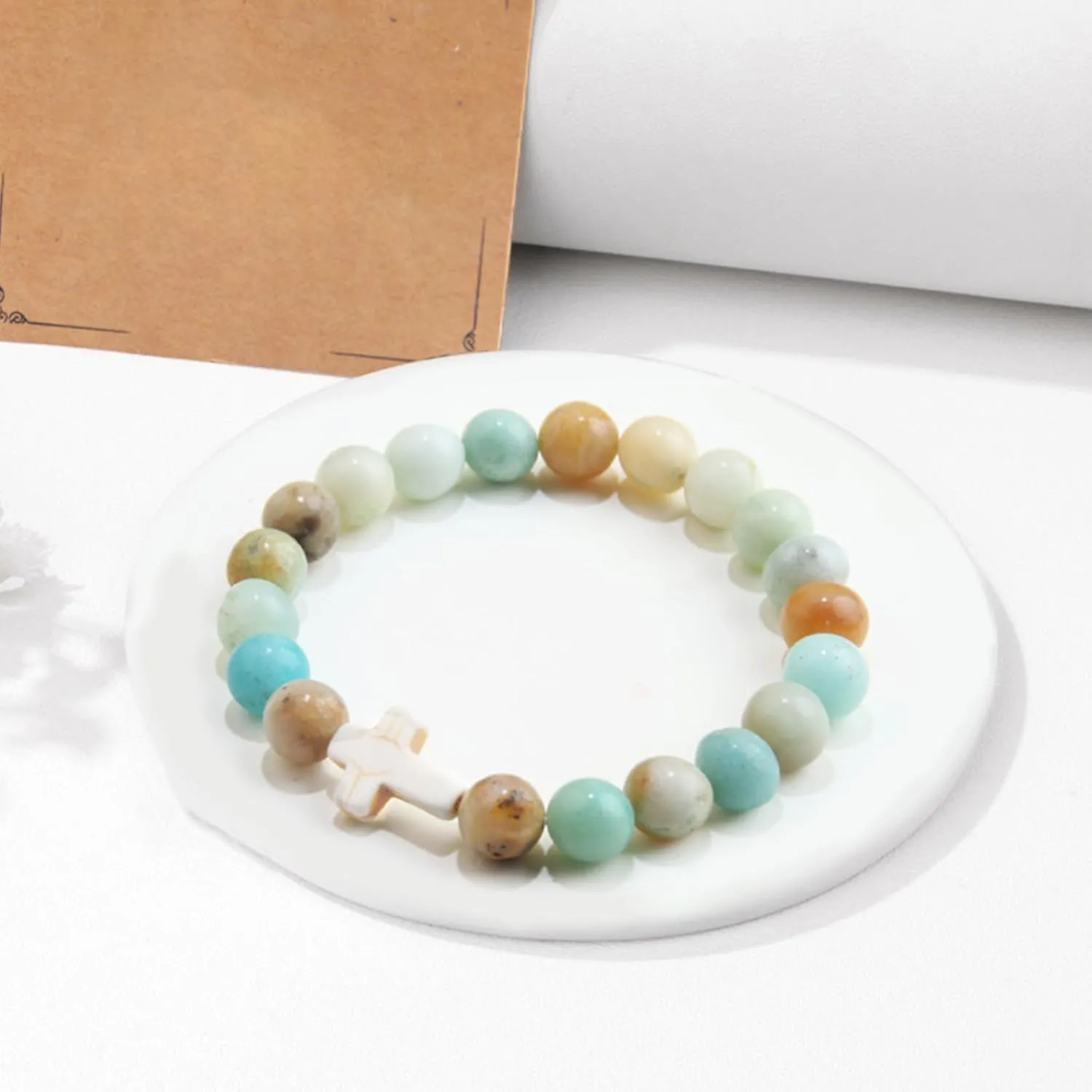 Harry and Henry Cross Bracelet for Women Anxiety Fidget Bracelet Natural Stone Bracelet Gemstone Beaded Bracelet Adjustable Stretch Bracelet Religious Jewelry Gift for Women