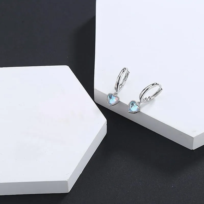 Heart Huggie Dangle Drop Earrings - Moonlight Silver Rose Jewelry Accessory, Cute Love Gift for Women on Valentine's Day, Birthday, Christmas, New Year, Mother's Day, Tiny Size