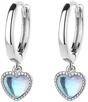 Heart Huggie Dangle Drop Earrings - Moonlight Silver Rose Jewelry Accessory, Cute Love Gift for Women on Valentine's Day, Birthday, Christmas, New Year, Mother's Day, Tiny Size