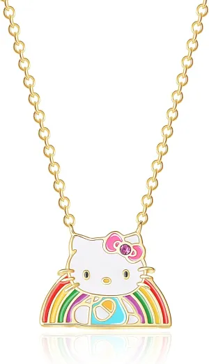 Hello Kitty Sanrio Women's Necklace Collection  18" 18kt Gold Flash-Plated Necklaces with Rainbow, Enamel, and Crystal Pendants, Officially Licensed