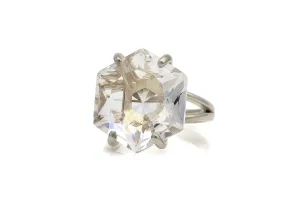 Hexagon Clear Quartz in Prongs - Custom Sterling Silver Engagement Statement Ring - Handmade Gemstone Jewelry for Women
