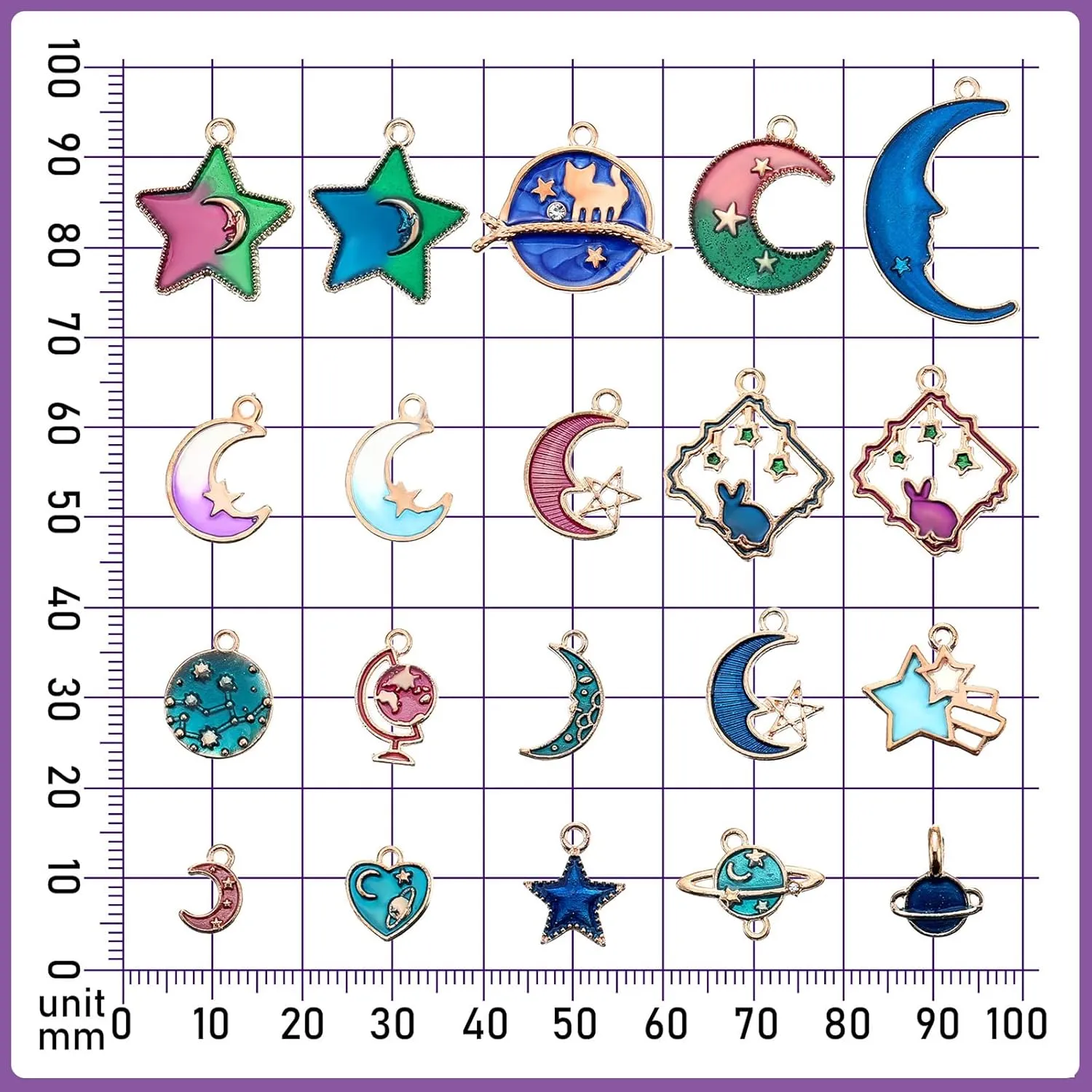 Hicarer 160 Pcs Bracelet Charms, Mixed Antique Sun Star Moon Charm Pendant Plated Enamel Celestial Charm for Jewelry Making
