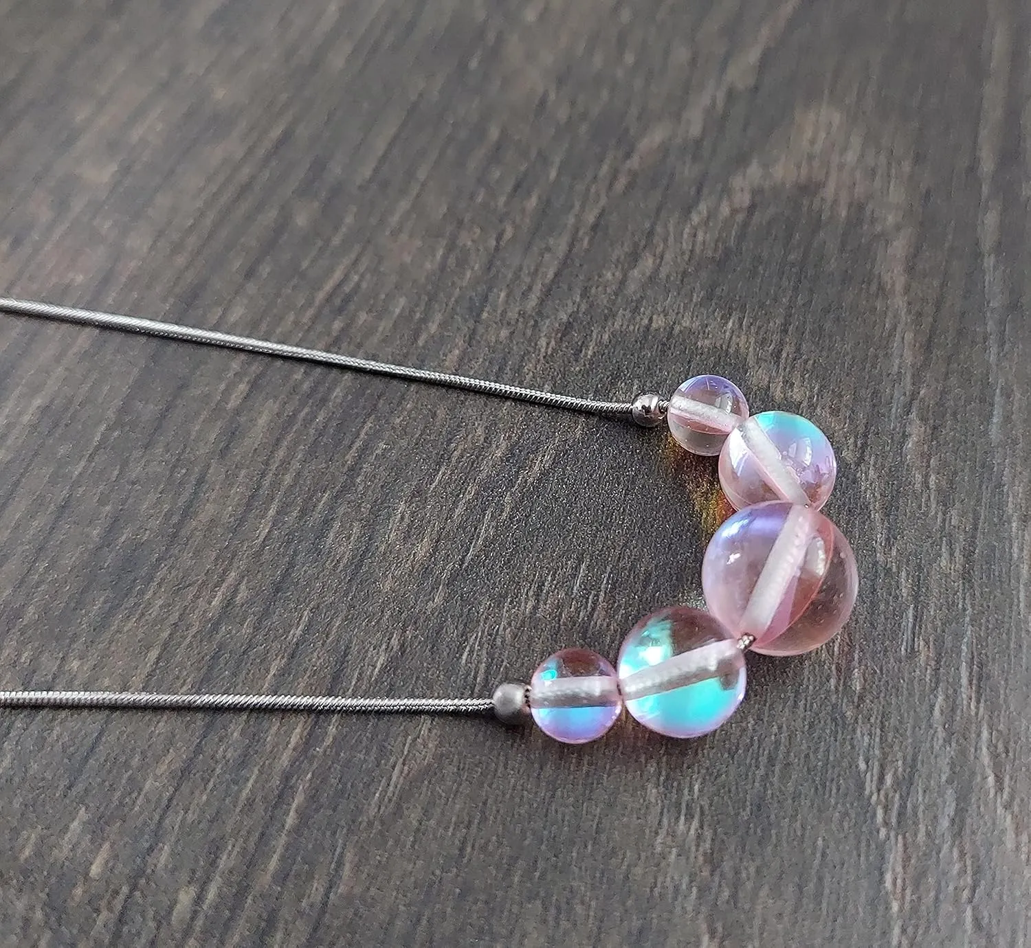 HOPE INSPIRED Mermaid Glass Necklace for Women with Glowing Iridescent Beads