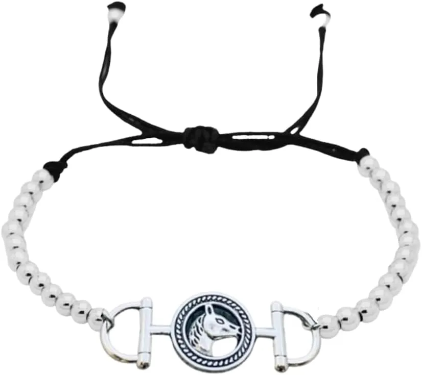 Horse Bit Charm Bracelet, Horse Lovers Equestrian Jewelry - Adjustable Friendship Braided Beaded String Stirrup Bracelet for Women