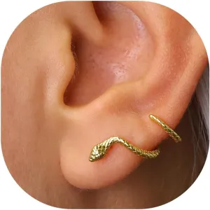 Huggie Earrings for Women-14K Gold/Silver Plated Starfish Butterfly Snake Feather Bee Leaf Dangle Earrings for Women Gold Hoop Earrings