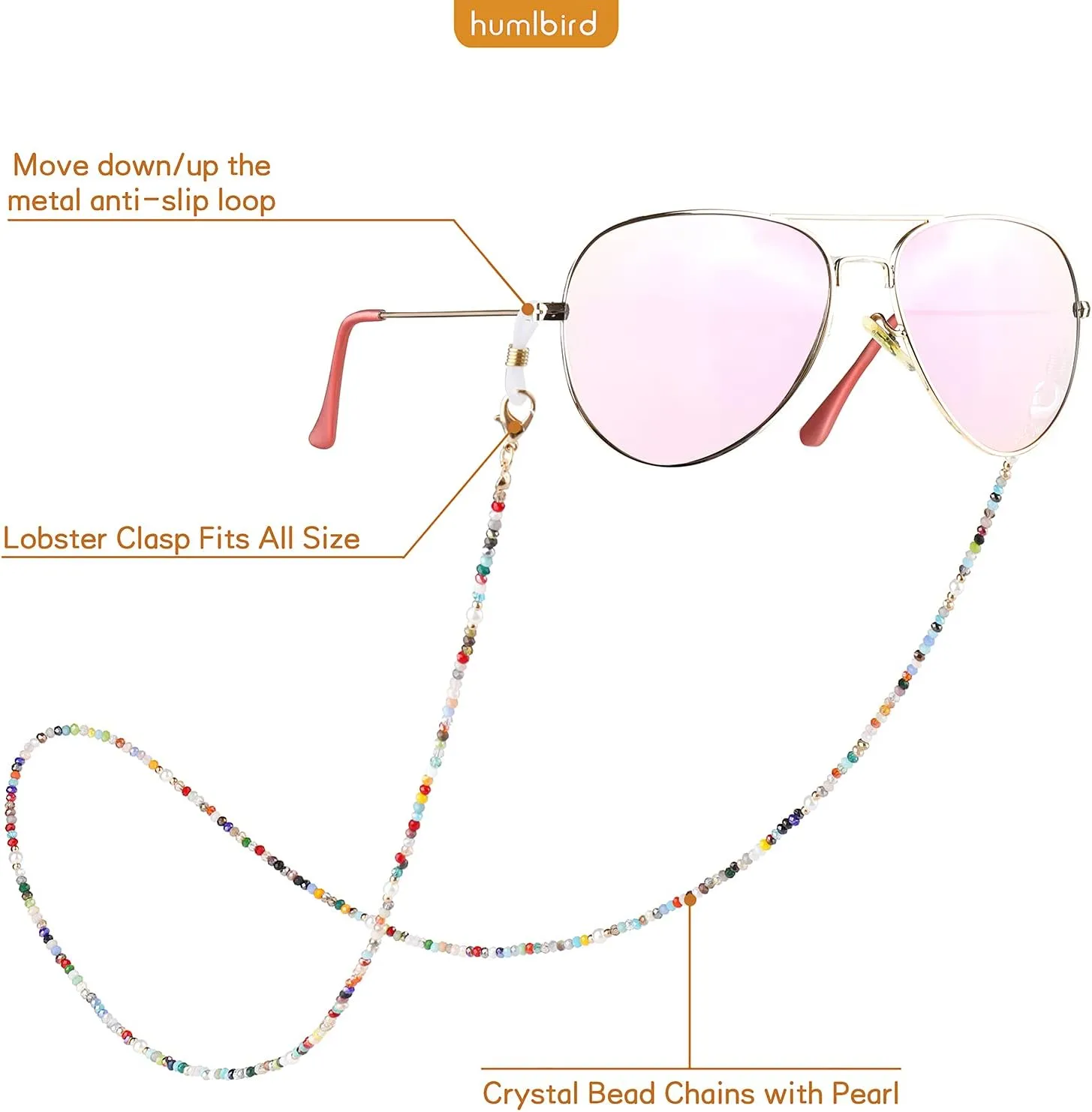 humlbird Mask Lanyard Eyeglasses Chain Healing Crystal Beaded Sunglasses Chains with Pearl for Women