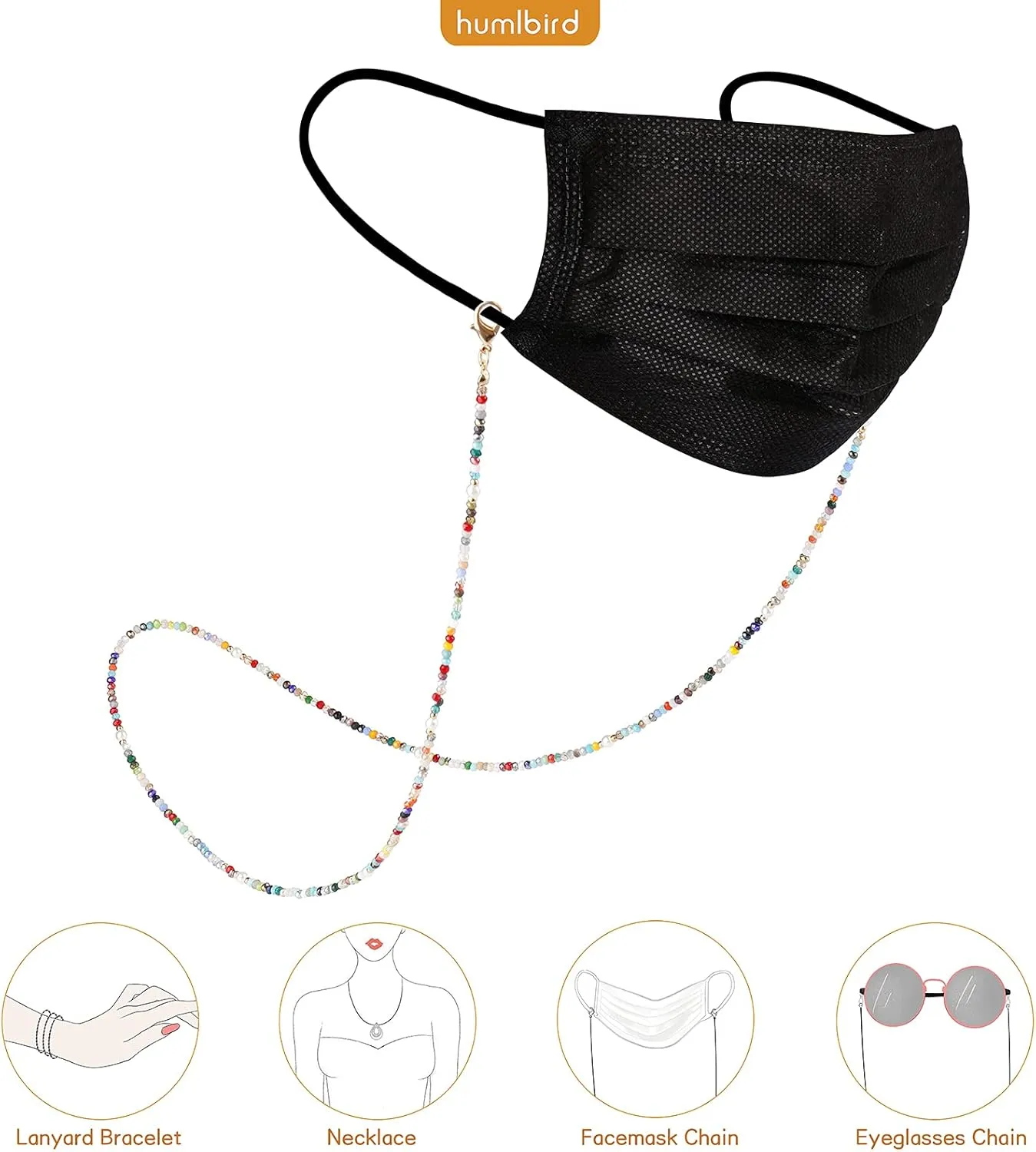 humlbird Mask Lanyard Eyeglasses Chain Healing Crystal Beaded Sunglasses Chains with Pearl for Women