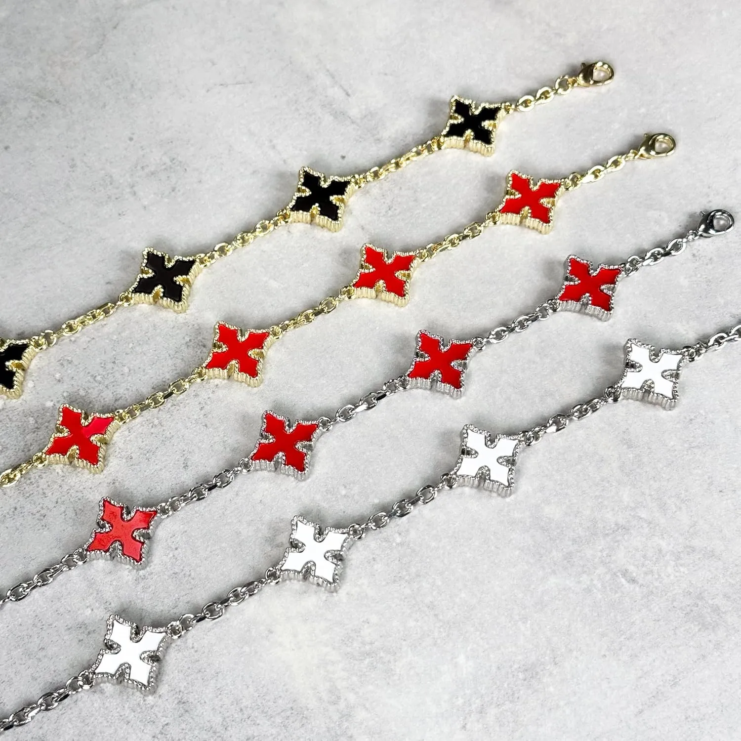 ICE STAR Mens 17mm Multi-Cross Link Bracelet  Double-Sided Charms, Minimalist Streetwear Jewelry, Gift for Him