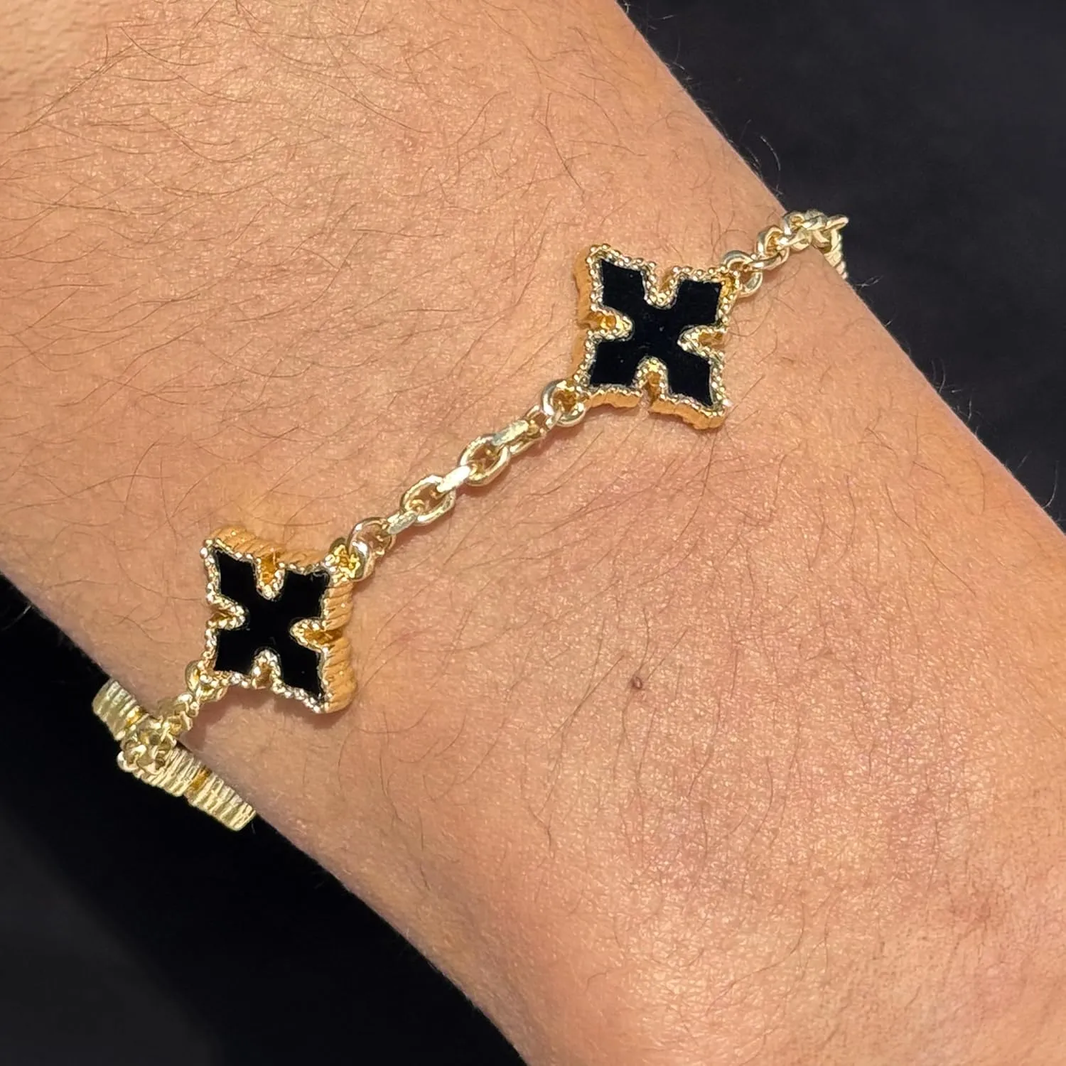 ICE STAR Mens 17mm Multi-Cross Link Bracelet  Double-Sided Charms, Minimalist Streetwear Jewelry, Gift for Him