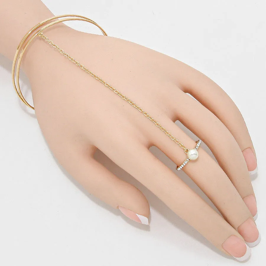 iLLASPARKZ Faux Pearl Rhinestone Ring Bracelet Hand Chain