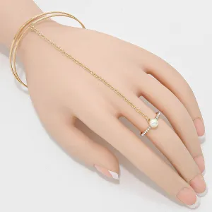 iLLASPARKZ Faux Pearl Rhinestone Ring Bracelet Hand Chain