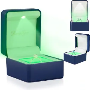 IlluminGem LED Engagement Ring Box with Base Mood Lighting - Aurora Dynamic & 5 Solid Colors, Dual Lights, Rechargeable Jewelry Case for Wedding/Proposal/Anniversary - Ambiance Ready