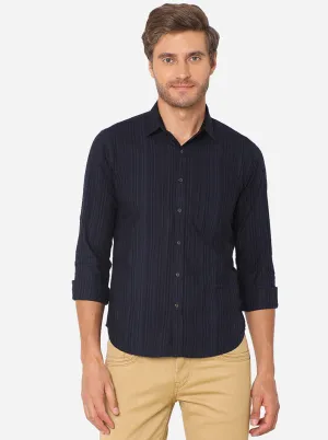 Indigo Blue Striped Slim Fit Semi Casual Shirt | Greenfibre