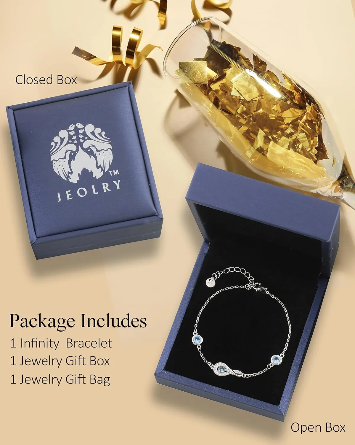 Infinity Birthstone Bracelets for Women, Platinum Plated Silver Dainty Birthstone Bracelet with 3 Zirconia Gemstones, Birthday Gifts for Women, Mother, Wife, Grandmother