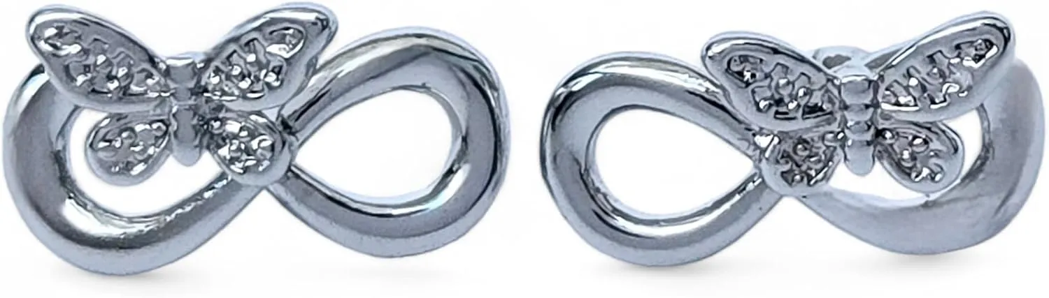 Infinity Butterfly Stud Earrings Set, Silver Plated, Set of 2