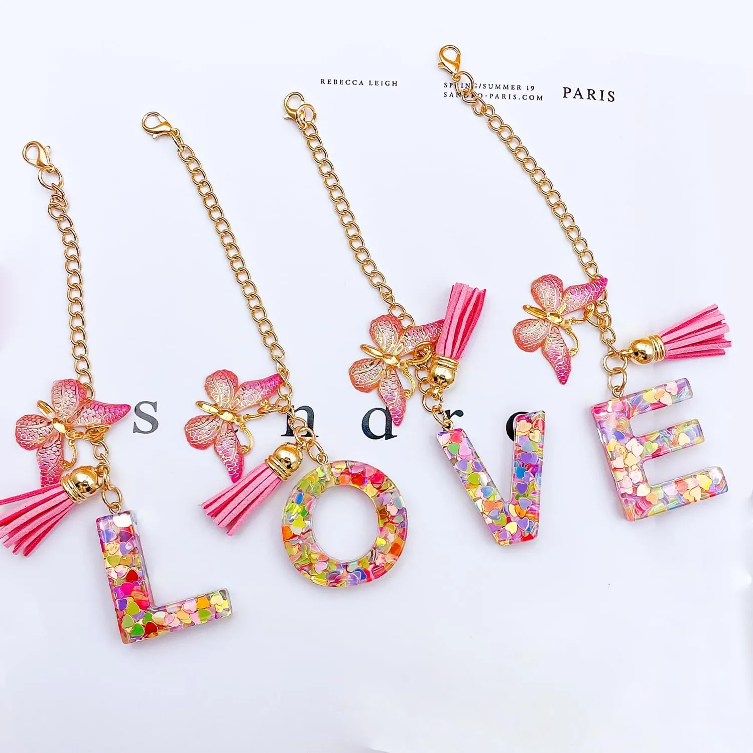 Initial Keychain Letter Charms For Purse Cup Phone Bogg Bag Charms Key Chains Women Cute Gifts For Women Mom Friend