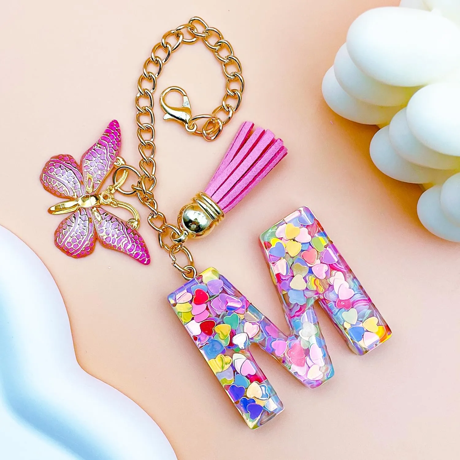 Initial Keychain Letter Charms For Purse Cup Phone Bogg Bag Charms Key Chains Women Cute Gifts For Women Mom Friend