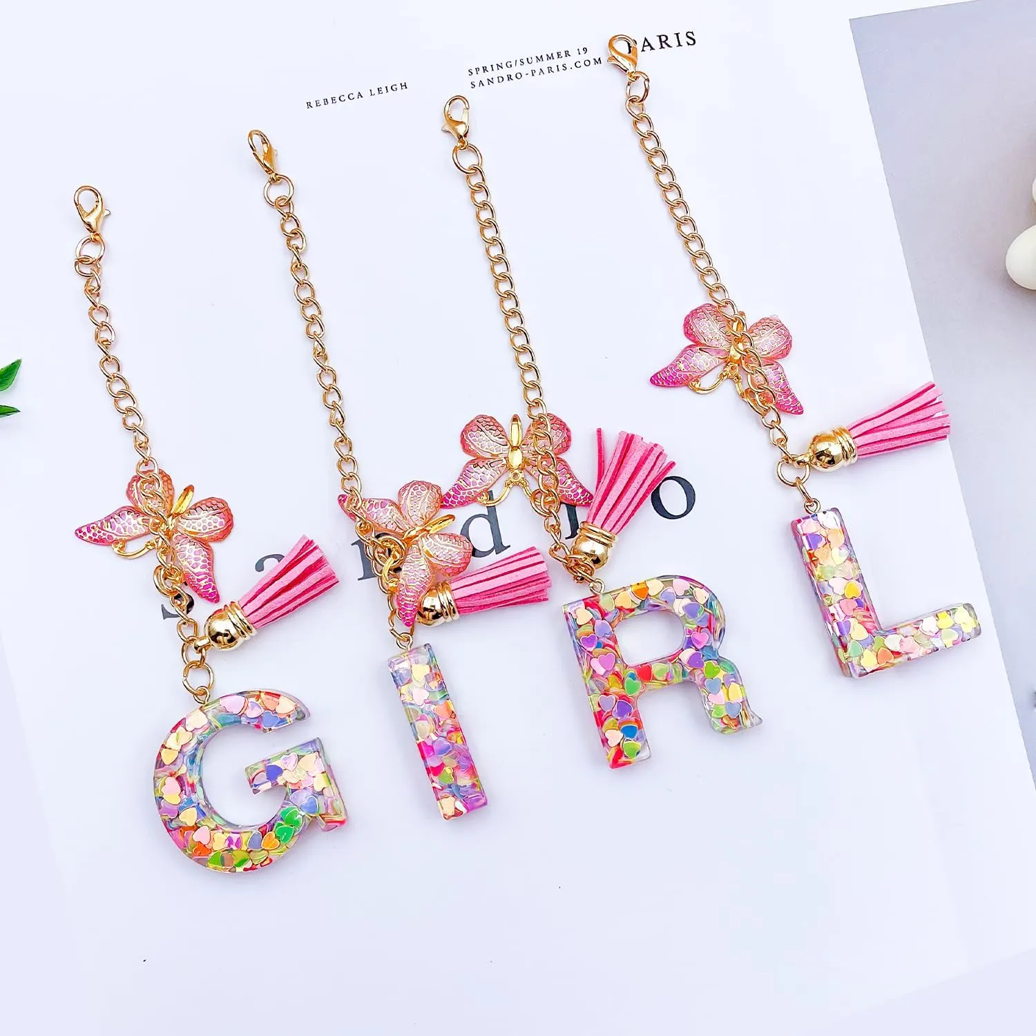 Initial Keychain Letter Charms For Purse Cup Phone Bogg Bag Charms Key Chains Women Cute Gifts For Women Mom Friend