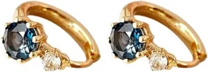 Ins Style Exquisite Blue Gemstone Fine Jewelry Small Gold Plating 925 Sterling Silver Hoop Earrings 18k Gold Plated Vintage Insert Mini Blue Diamond Zircon Ear Stud