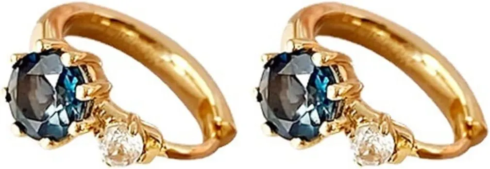 Ins Style Exquisite Blue Gemstone Fine Jewelry Small Gold Plating 925 Sterling Silver Hoop Earrings 18k Gold Plated Vintage Insert Mini Blue Diamond Zircon Ear Stud