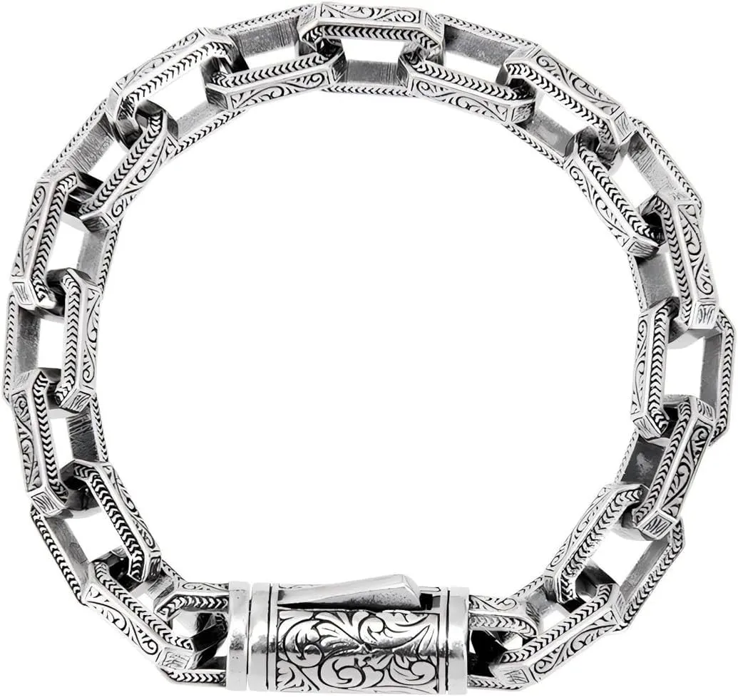 Italian Handmade Sterling Silver Mens Bracelets | Solid S925 Chain Bracelets for Men | Men's Silver Bracelet Gift for Dad, Boyfriend, Son, My Man