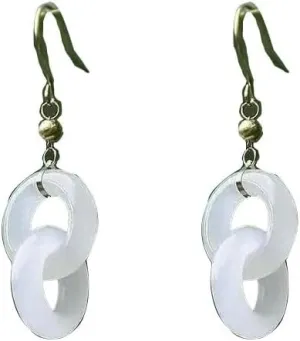 Jade Earrings,Dangle Drop Earring,Hotan Jade Ring Earrings for Women Classical Vintage Temperament Chinese National Style White Ear Hoop Jewelry Exquisite Jewelry Gifts