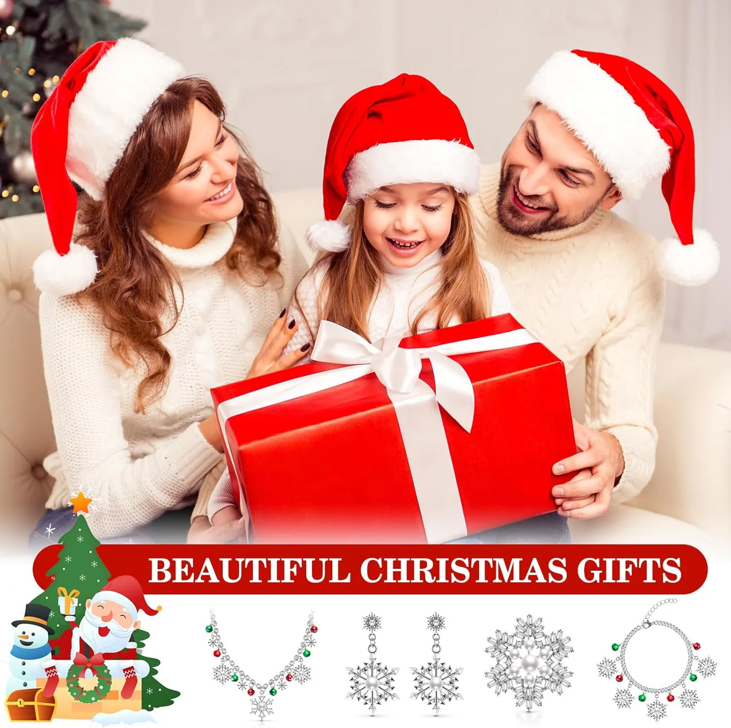 Jadive 4 Piece Christma Jewelry Set Christmas Festive Snowflake Bell Pendant for Women