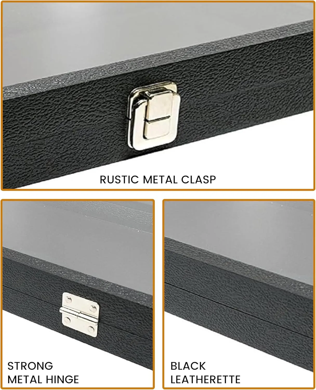 Jewelry Display Case Black Leatherette 8.25x7.25x2 Half Size Glass Jewelry Box with Lid | Display Cases for Collectibles | Rock Collection Box with Metal Clasp | Gem Display Case