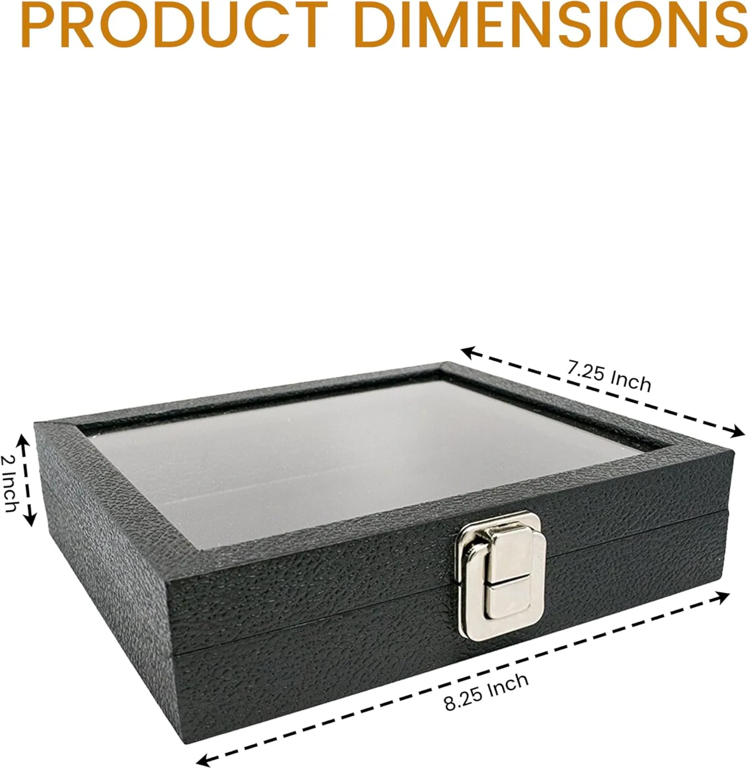 Jewelry Display Case Black Leatherette 8.25x7.25x2 Half Size Glass Jewelry Box with Lid | Display Cases for Collectibles | Rock Collection Box with Metal Clasp | Gem Display Case