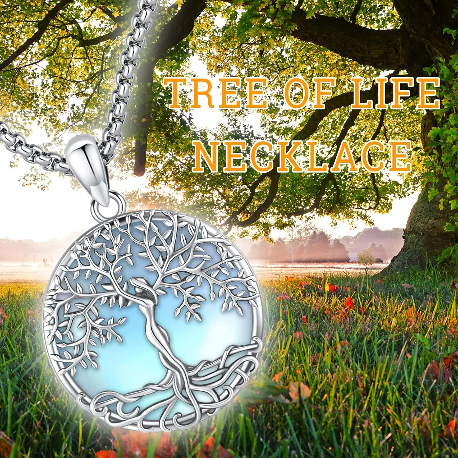 Jewelry Gifts - Tree of Life Necklace Sterling Silver Abalone Shell/Opal/Moonstone/Black Onyx/Turquoise/Malachite/Crystal Family Tree of Life Jewelry for Women Men