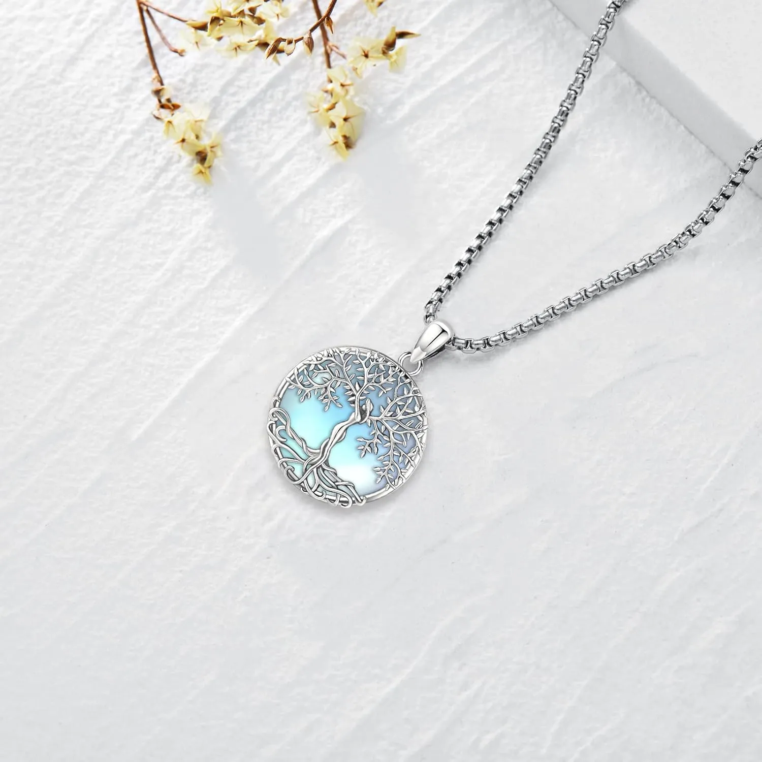 Jewelry Gifts - Tree of Life Necklace Sterling Silver Abalone Shell/Opal/Moonstone/Black Onyx/Turquoise/Malachite/Crystal Family Tree of Life Jewelry for Women Men